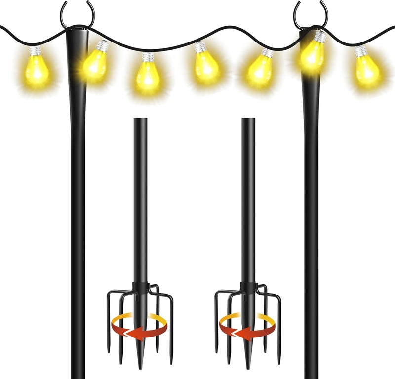 Cymuber 2 Pack 10Ft String Light Poles, Metal Poles with Fork for Outside Lights,Outdoor Metal Light Stand with Fence Brackets Hanging Lights for Garden Patio Wedding Backyard Deck Party - Image 1